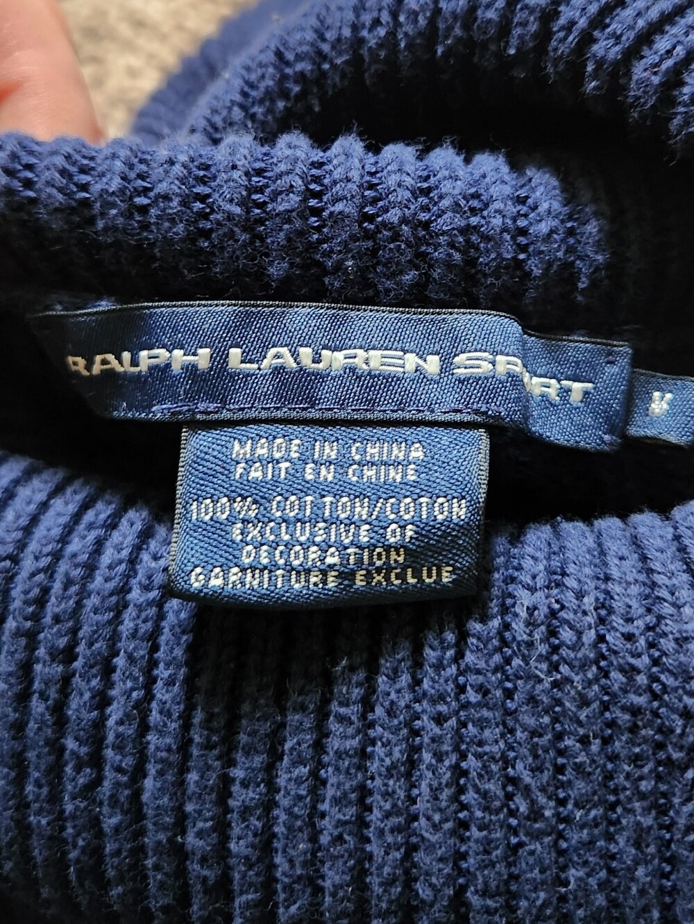 Ralph Lauren Sport Cable Knit Blue Turtleneck Sweater Ladies Med White Pony - Picture 4 of 5
